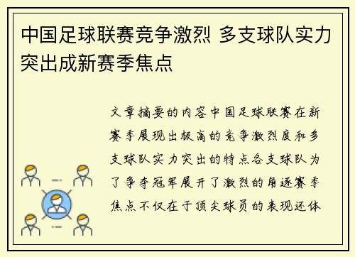 中国足球联赛竞争激烈 多支球队实力突出成新赛季焦点